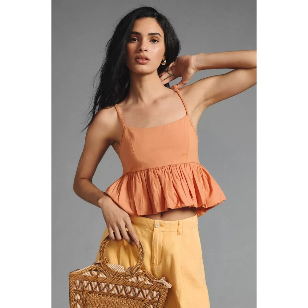 Maeve Anthropologie Ruffled Bubble-Hem Cropped Cami Tank Top Babydoll